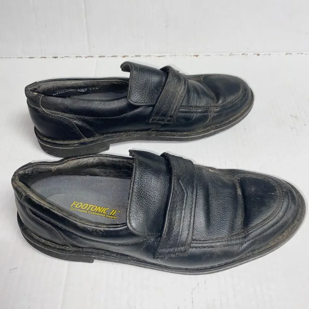 Footonic II Black Leather Slip-On Loafer Shoes Men's Size 8 Vintage